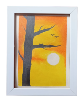 تابلو نقاشی پاستل روغنی طرح تک درخت و پرنده